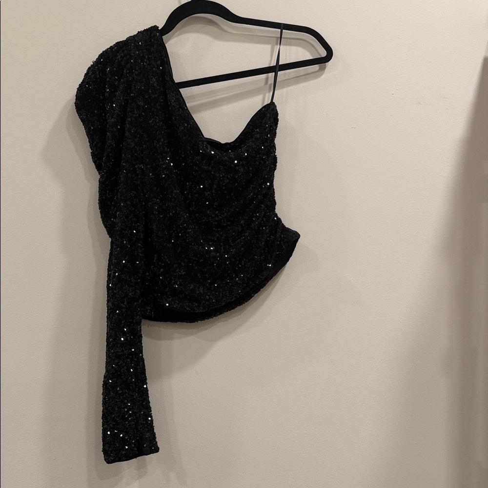 Express Black Sequin One-Shoulder Top